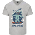 I Am the Avalanche Funny Snowboarding Mens V-Neck Cotton T-Shirt Sports Grey