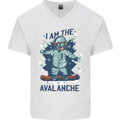 I Am the Avalanche Funny Snowboarding Mens V-Neck Cotton T-Shirt White