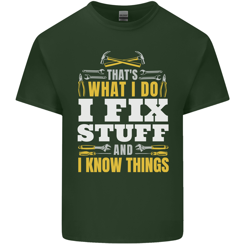 I Fix Stuff Funny Electrician Sparky Mechanic Mens Cotton T-Shirt Tee Top Forest Green