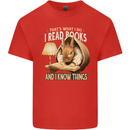 I Read Books & Know Things Bookworm Rabbit Kids T-Shirt Childrens Red