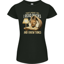 I Read Books & Know Things Bookworm Rabbit Womens Petite Cut T-Shirt Black