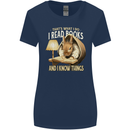 I Read Books & Know Things Bookworm Rabbit Womens Wider Cut T-Shirt Navy Blue