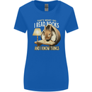 I Read Books & Know Things Bookworm Rabbit Womens Wider Cut T-Shirt Royal Blue
