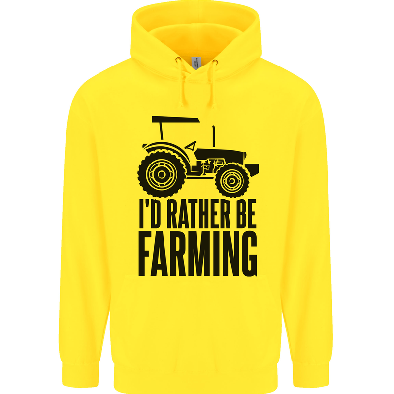 I'd Rather Be Farming Farmer Tractor Childrens Kids Hoodie Yellow