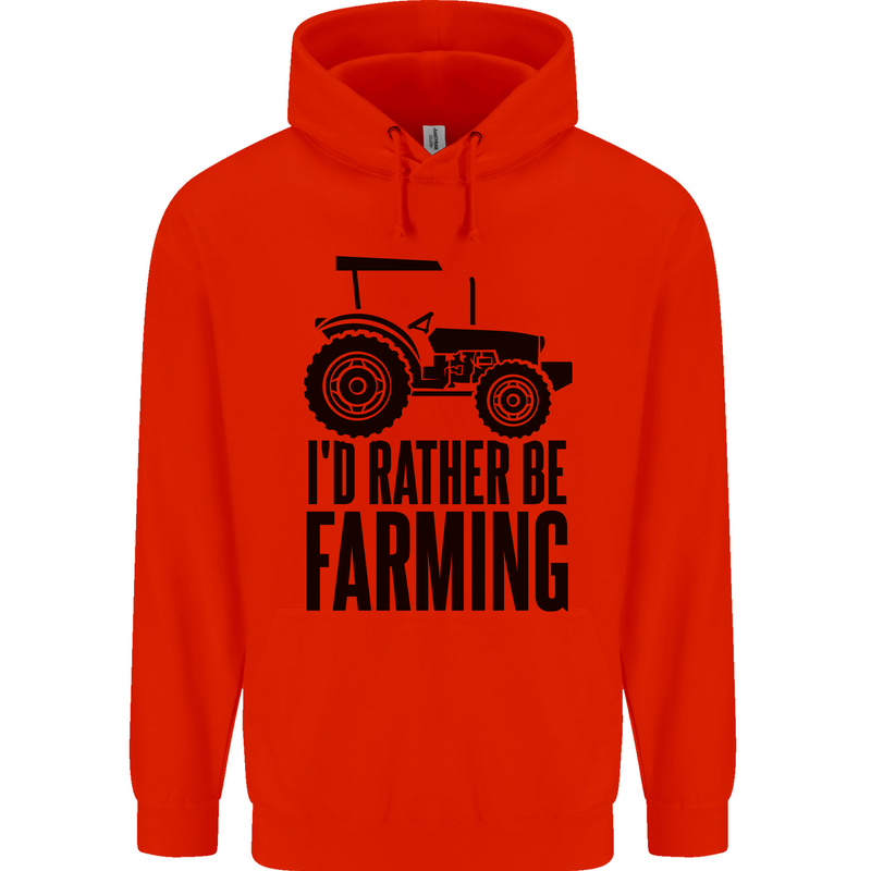 I'd Rather Be Farming Farmer Tractor Mens 80% Cotton Hoodie Bright Red