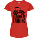 I'd Rather Be Farming Farmer Tractor Womens Petite Cut T-Shirt Red