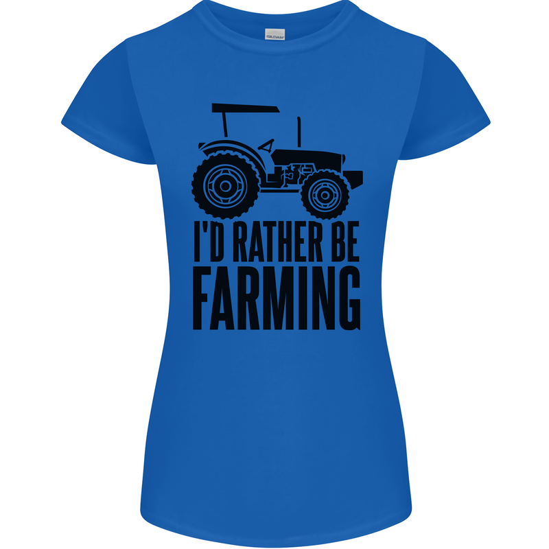 I'd Rather Be Farming Farmer Tractor Womens Petite Cut T-Shirt Royal Blue