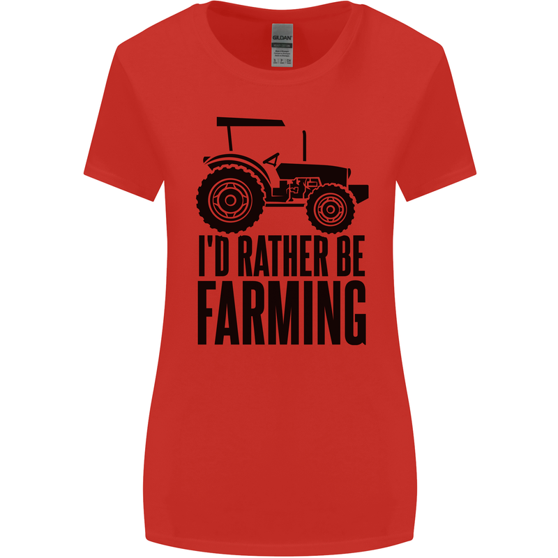 I'd Rather Be Farming Farmer Tractor Womens Wider Cut T-Shirt Red