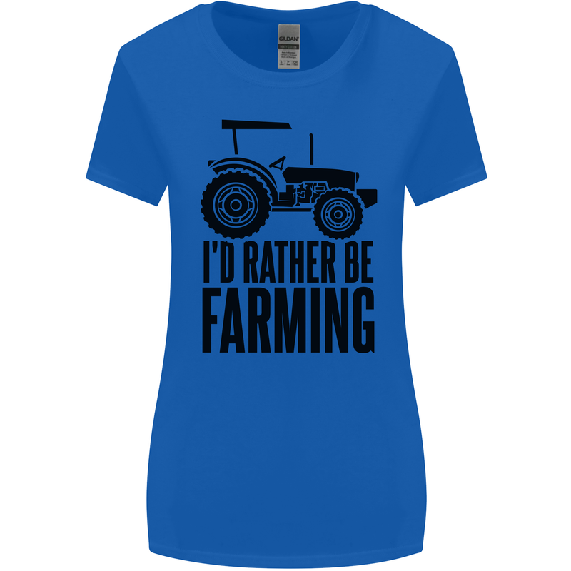 I'd Rather Be Farming Farmer Tractor Womens Wider Cut T-Shirt Royal Blue
