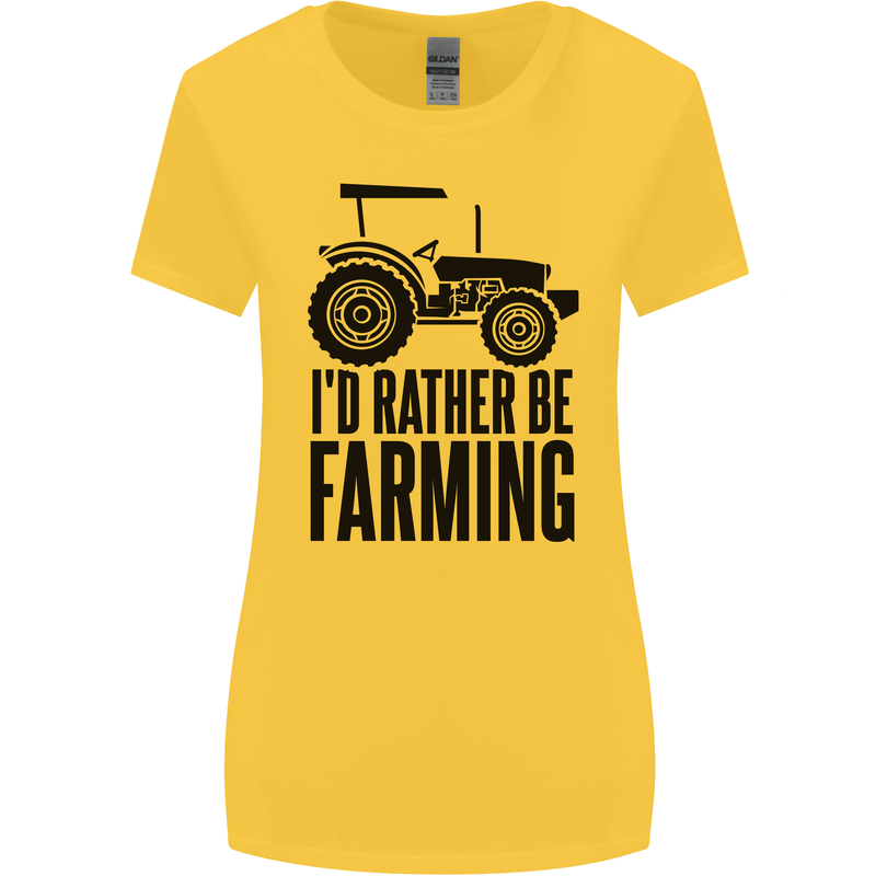 I'd Rather Be Farming Farmer Tractor Womens Wider Cut T-Shirt Yellow