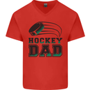 Ice Hockey Dad Fathers Day Mens V-Neck Cotton T-Shirt Red