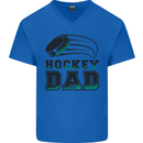 Ice Hockey Dad Fathers Day Mens V-Neck Cotton T-Shirt Royal Blue