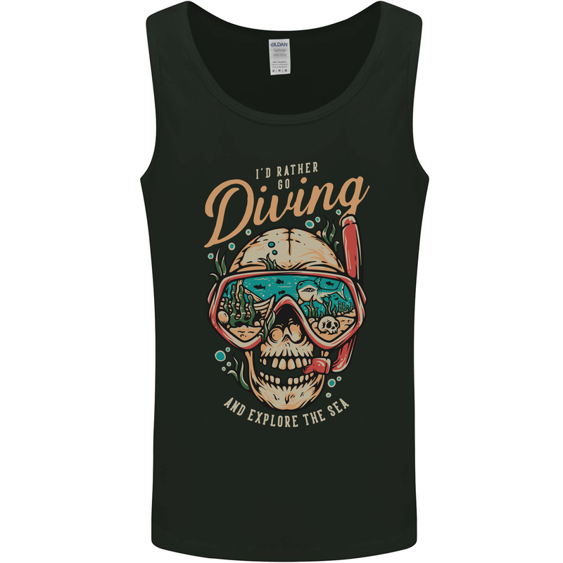 Id Rather Go Diving Scuba Diver Skull Mens Vest Tank Top Black