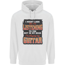 In My Head I'm Playing Guitar Acoustic Electric Mens 80% Cotton Hoodie White
