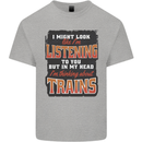 In My Head I'm Thinking About Trains Funny Kids T-Shirt Childrens Sports Grey