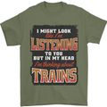 In My Head I'm Thinking About Trains Funny Mens T-Shirt 100% Cotton Military Green
