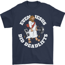 Jesus Deadlift Funny Gym Bodybuilding Training Mens T-Shirt 100% Cotton Navy Blue