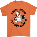 Jesus Deadlift Funny Gym Training Bodybuilding Mens T-Shirt 100% Cotton Orange