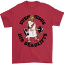 Jesus Deadlift Funny Gym Training Bodybuilding Mens T-Shirt 100% Cotton Red