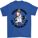 Jesus Deadlift Funny Gym Training Bodybuilding Mens T-Shirt 100% Cotton Royal Blue