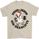 Jesus Deadlift Funny Gym Training Bodybuilding Mens T-Shirt 100% Cotton Sand
