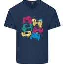 Joystick Art Gaming Gamer Controller Video Game Mens V-Neck Cotton T-Shirt Navy Blue