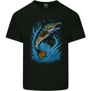 Jumping Pike Fish Fishing Fisherman Mens Cotton T-Shirt Tee Top Black