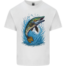 Jumping Pike Fish Fishing Fisherman Mens Cotton T-Shirt Tee Top White