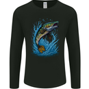 Jumping Pike Fish Fishing Fisherman Mens Long Sleeve T-Shirt Black