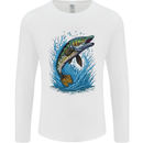 Jumping Pike Fish Fishing Fisherman Mens Long Sleeve T-Shirt White