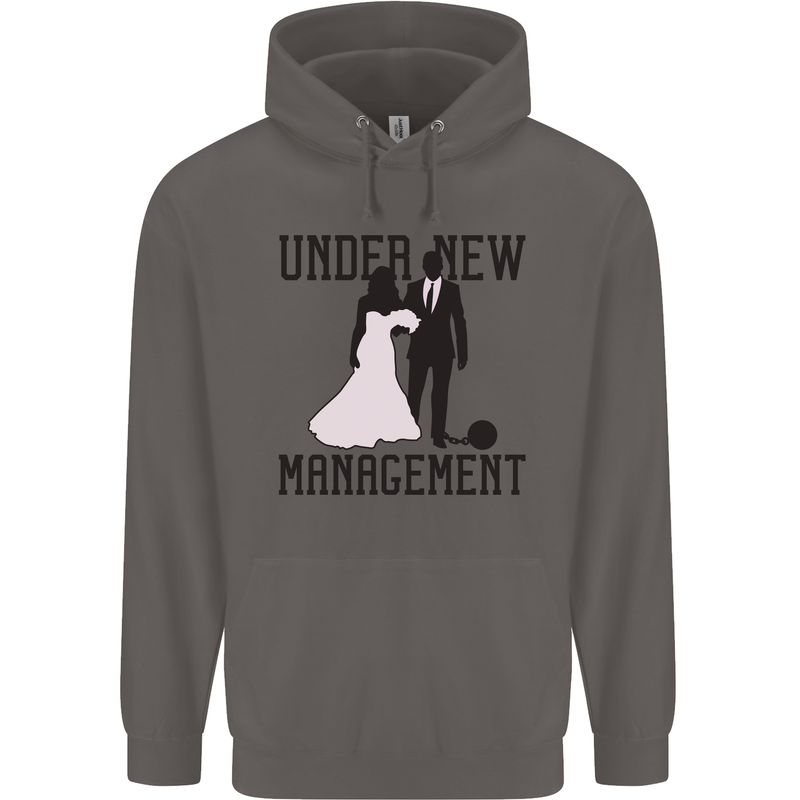 Just Married Under New Management Mens 80% Cotton Hoodie Charcoal