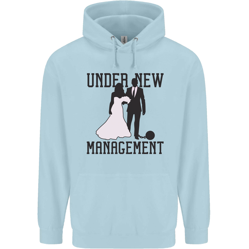 Just Married Under New Management Mens 80% Cotton Hoodie Light Blue