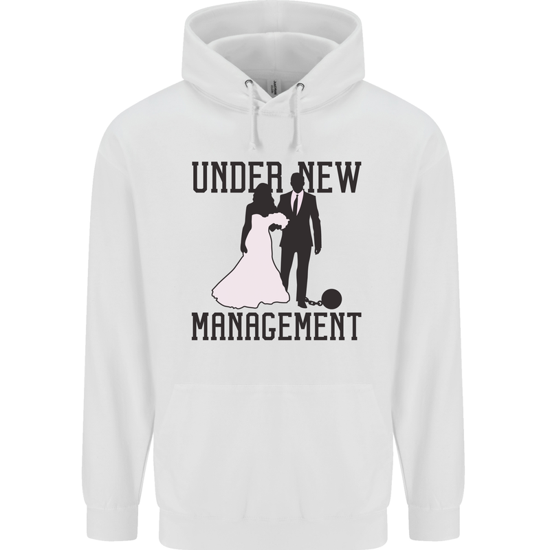 Just Married Under New Management Mens 80% Cotton Hoodie White