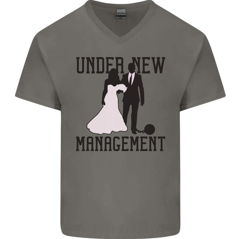 Just Married Under New Management Mens V-Neck Cotton T-Shirt Charcoal