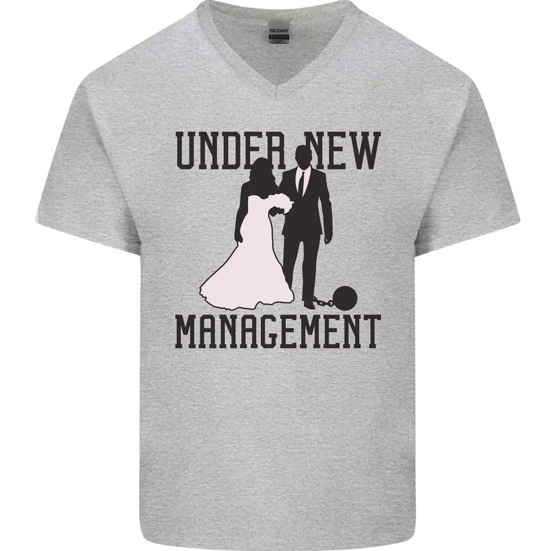 Just Married Under New Management Mens V-Neck Cotton T-Shirt Sports Grey