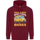 Just a Boy Who Loves Buses Bus Driver Childrens Kids Hoodie Maroon