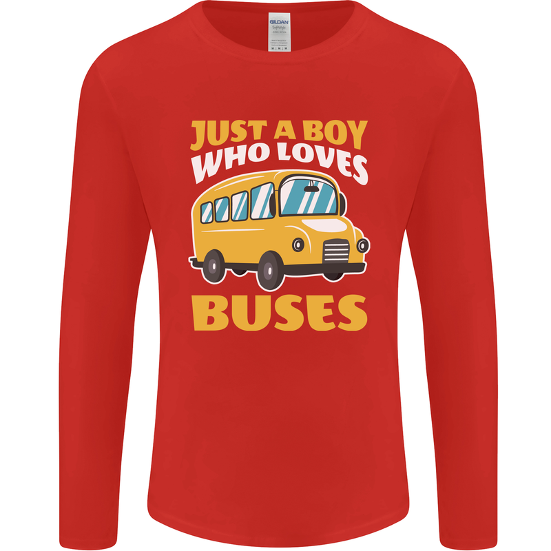 Just a Boy Who Loves Buses Bus Driver Mens Long Sleeve T-Shirt Red
