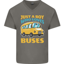 Just a Boy Who Loves Buses Bus Mens V-Neck Cotton T-Shirt Charcoal