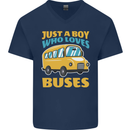 Just a Boy Who Loves Buses Bus Mens V-Neck Cotton T-Shirt Navy Blue
