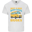 Just a Boy Who Loves Buses Bus Mens V-Neck Cotton T-Shirt White