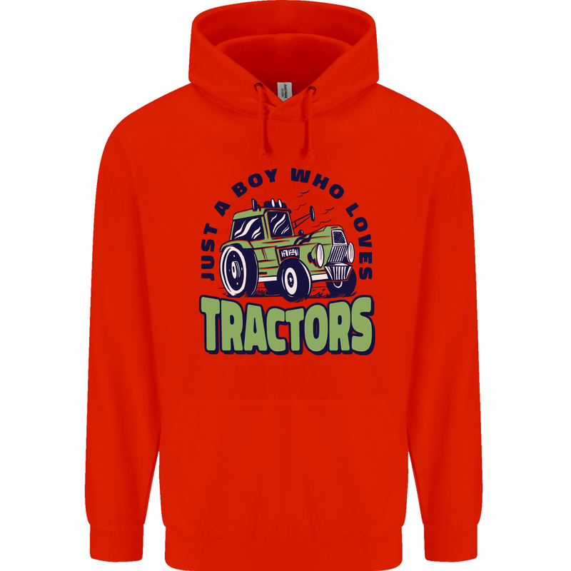 Just a Boy Who Loves Tractors Farmer Childrens Kids Hoodie Bright Red