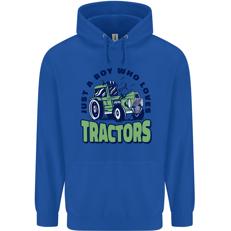 Just a Boy Who Loves Tractors Farmer Childrens Kids Hoodie Royal Blue