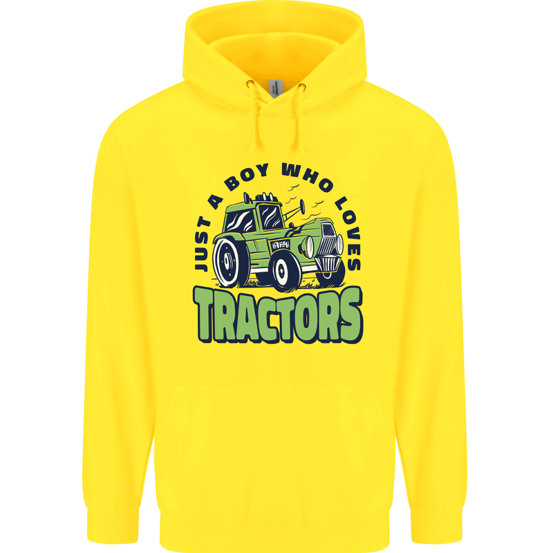 Just a Boy Who Loves Tractors Farmer Childrens Kids Hoodie Yellow