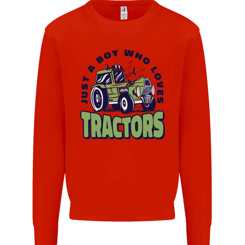 Just a Boy Who Loves Tractors Farmer Kids Sweatshirt Jumper Bright Red