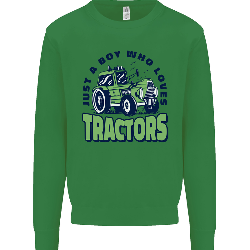 Just a Boy Who Loves Tractors Farmer Kids Sweatshirt Jumper Irish Green