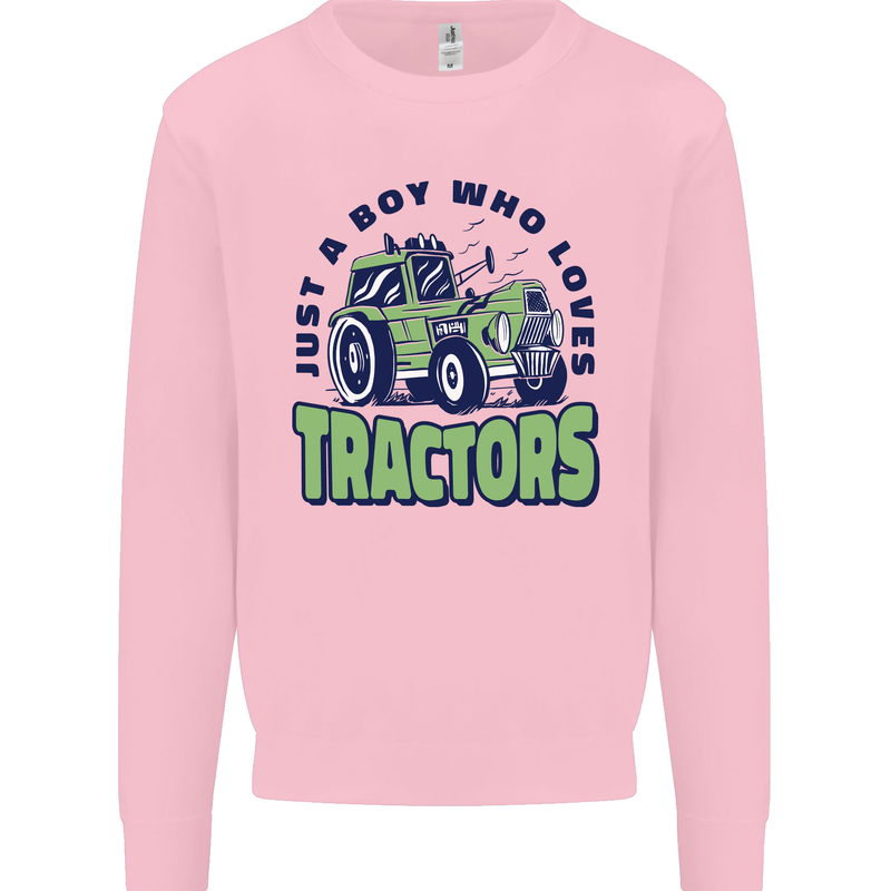 Just a Boy Who Loves Tractors Farmer Kids Sweatshirt Jumper Light Pink