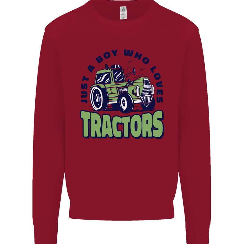 Just a Boy Who Loves Tractors Farmer Kids Sweatshirt Jumper Red