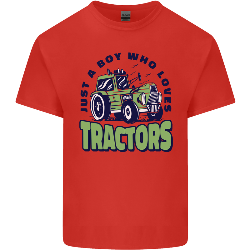 Just a Boy Who Loves Tractors Farmer Kids T-Shirt Childrens Red