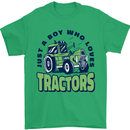 Just a Boy Who Loves Tractors Farmer Mens T-Shirt 100% Cotton Irish Green