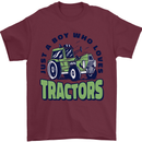 Just a Boy Who Loves Tractors Farmer Mens T-Shirt 100% Cotton Maroon